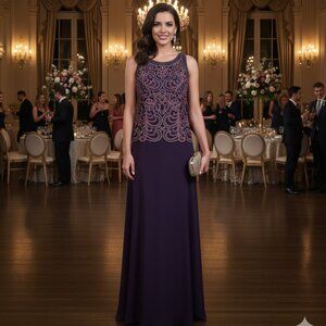 Vintage Jkara Heavily Beaded Bodice Purple Gown Size 14 EUC